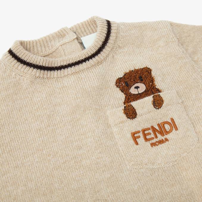 Kids 100% Cashmere Baby Sweater In With Teddy Bear Embroidery Fashion Fendi Apparel 6RHH2790