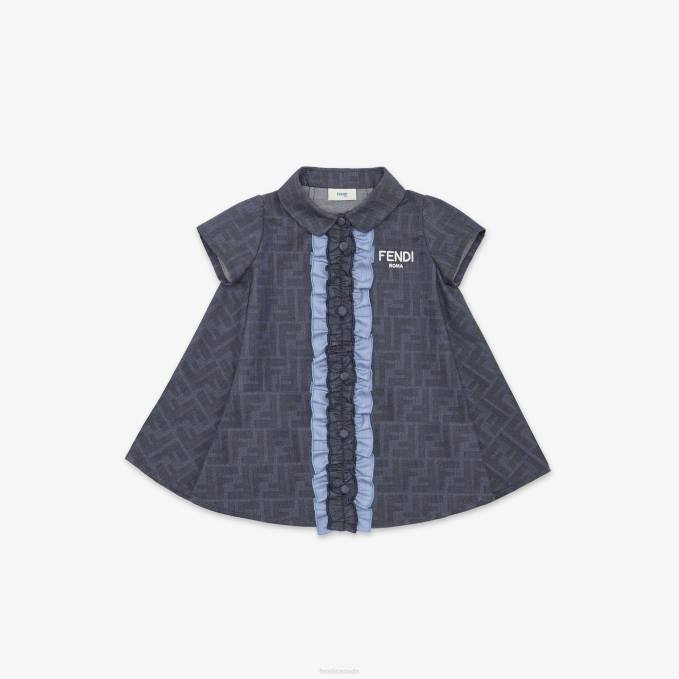Kids Chambray Baby Dress Blue Fendi Apparel 6RHH2766