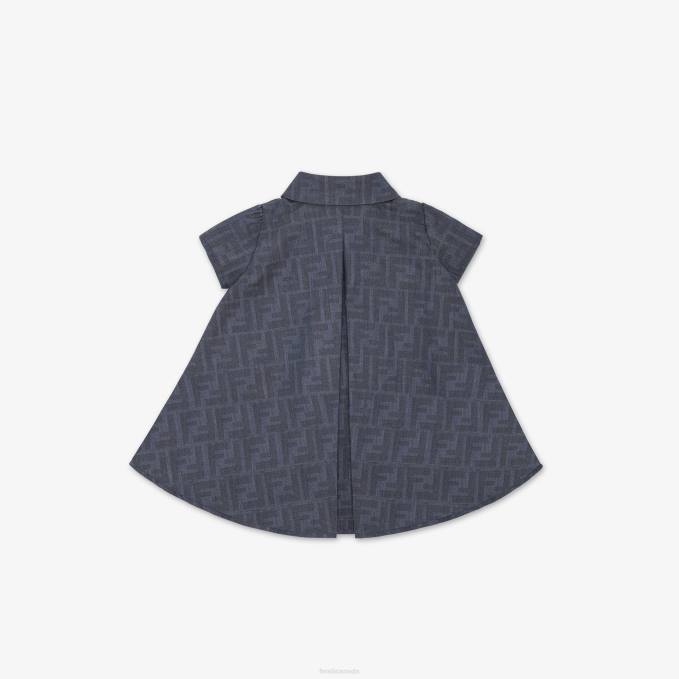 Kids Chambray Baby Dress Blue Fendi Apparel 6RHH2766