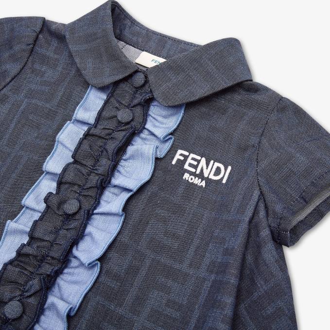 Kids Chambray Baby Dress Blue Fendi Apparel 6RHH2766