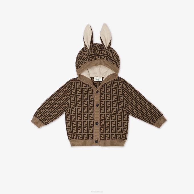 Kids Cotton And Cashmere Baby Cardigan With Ears And TobaccoFF Logo Fashion Fendi Apparel 6RHH2780