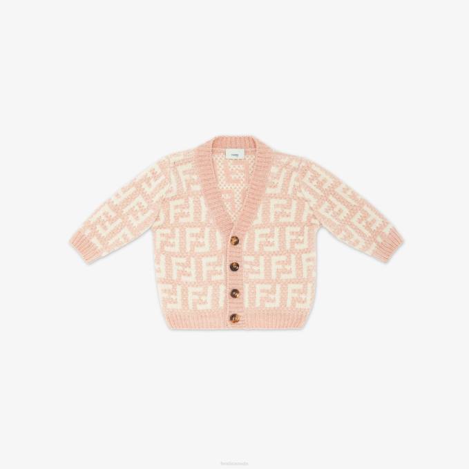 Kids Cream Chenille Cardigan Pink Fendi Apparel 6RHH2815