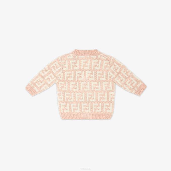 Kids Cream Chenille Cardigan Pink Fendi Apparel 6RHH2815