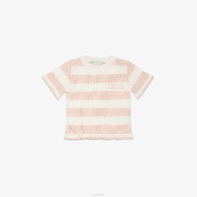 Kids Cream Knit Top Pink Fendi Apparel 6RHH2823
