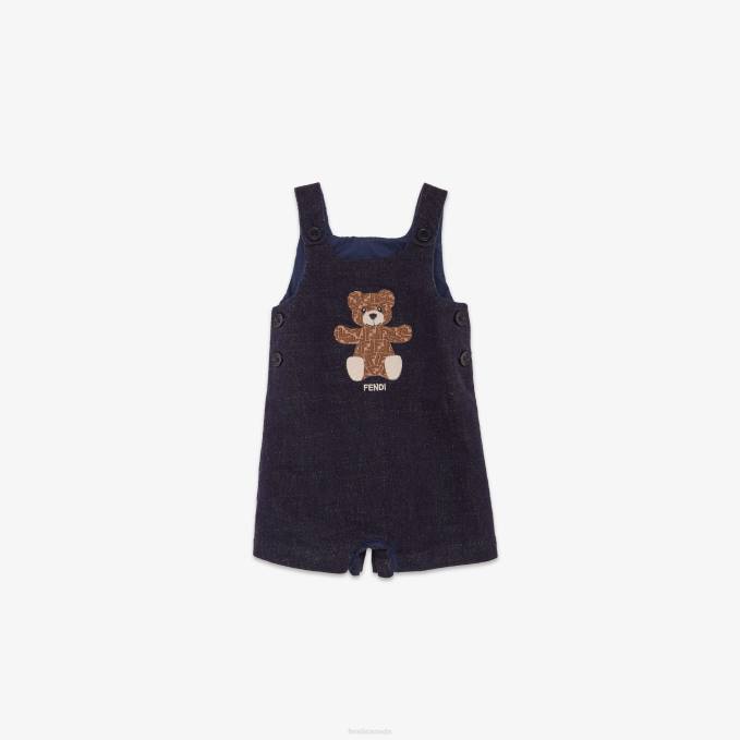 Kids Denim Dungarees With Embroidery Blue Fendi Apparel 6RHH2775