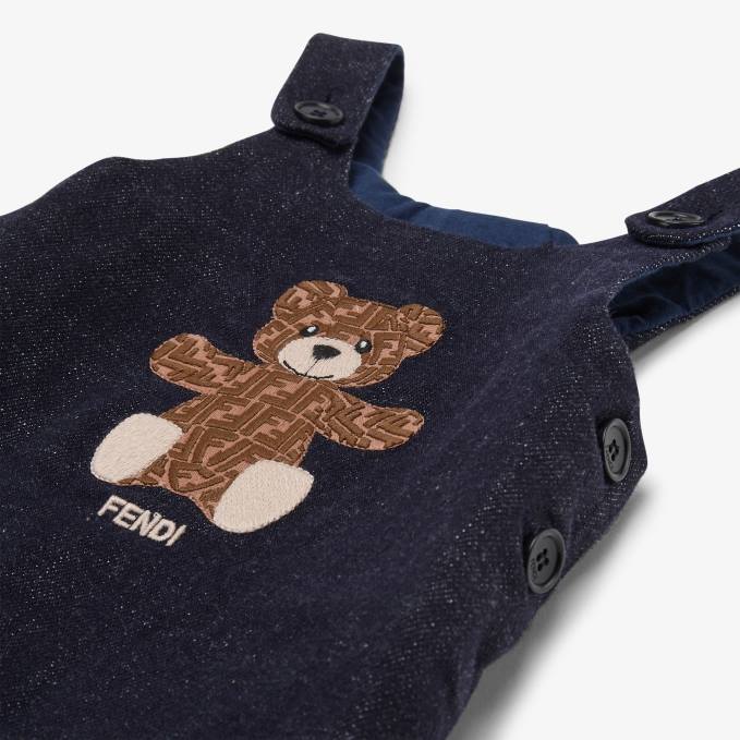 Kids Denim Dungarees With Embroidery Blue Fendi Apparel 6RHH2775