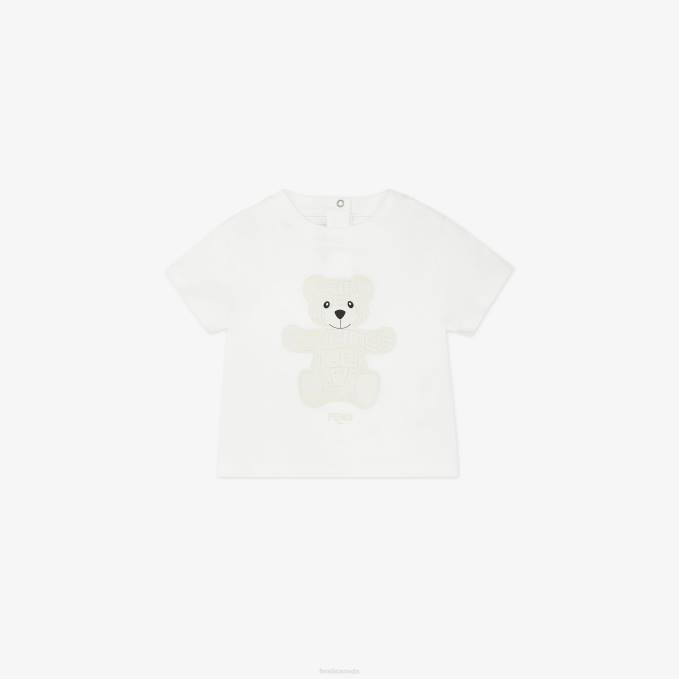 Kids Jersey Teddy Bear T-Shirt White Fendi Apparel 6RHH2797