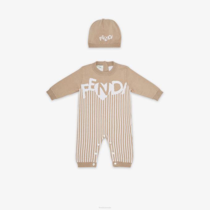 Kids Knitted Baby Set Beige Fendi Apparel 6RHH2752