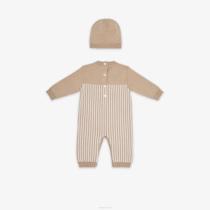 Kids Knitted Baby Set Beige Fendi Apparel 6RHH2752