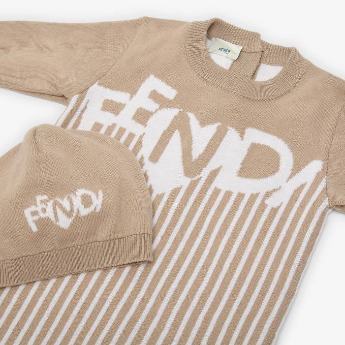 Kids Knitted Baby Set Beige Fendi Apparel 6RHH2752