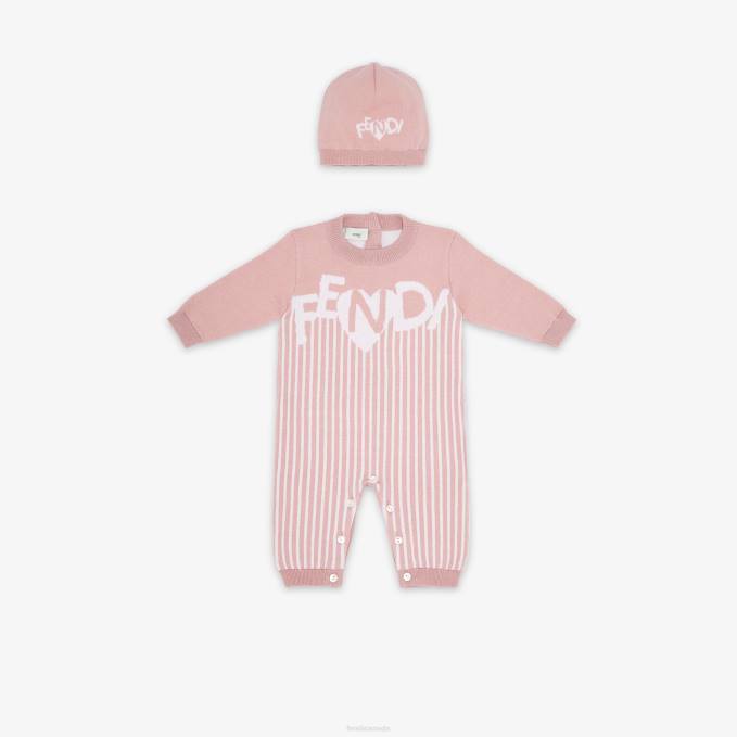 Kids Knitted Baby Set Pink Fendi Apparel 6RHH2754