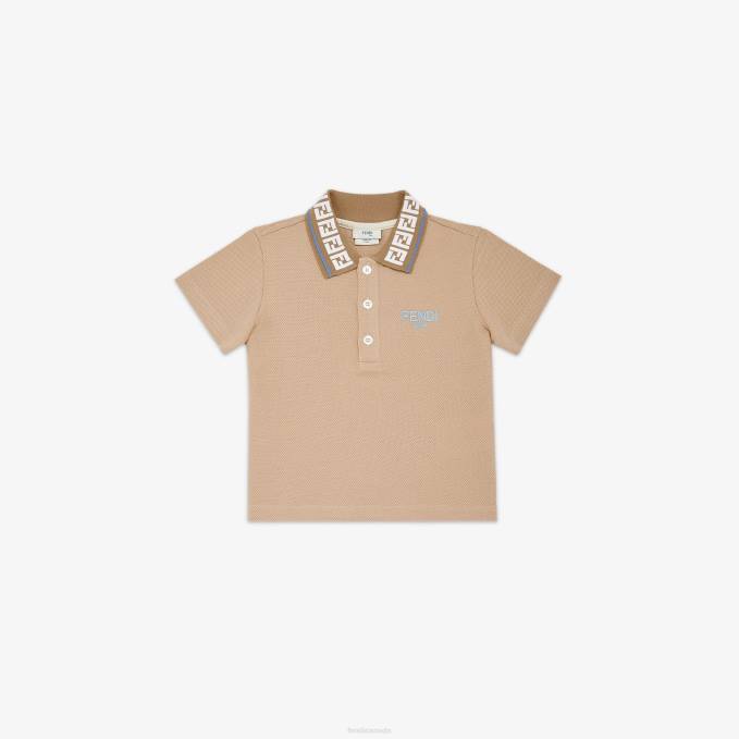Kids Pique Baby Polo Shirt Beige Fendi Apparel 6RHH2761