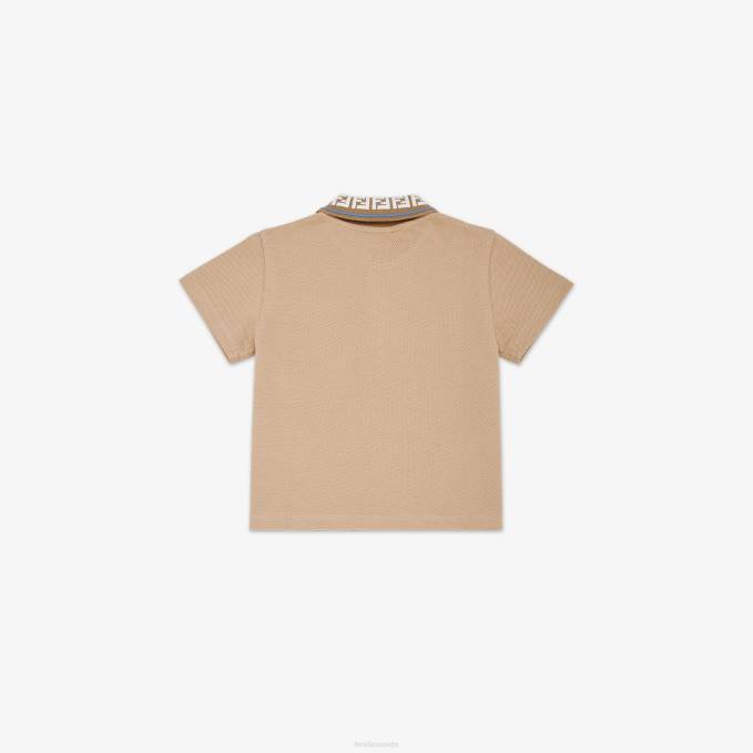 Kids Pique Baby Polo Shirt Beige Fendi Apparel 6RHH2761