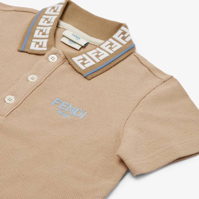 Kids Pique Baby Polo Shirt Beige Fendi Apparel 6RHH2761