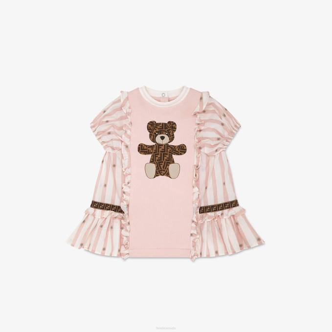 Kids Striped Poplin And Cotton Dress Pink Fendi Apparel 6RHH2825