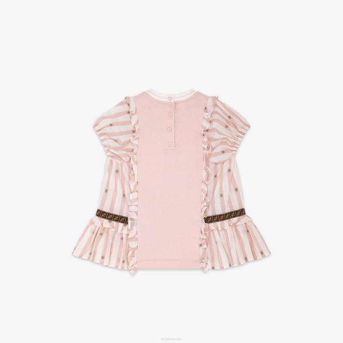 Kids Striped Poplin And Cotton Dress Pink Fendi Apparel 6RHH2825