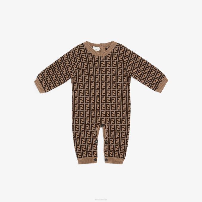 Kids Tobacco Cotton And Cashmere Onesie Fashion Fendi Apparel 6RHH2781