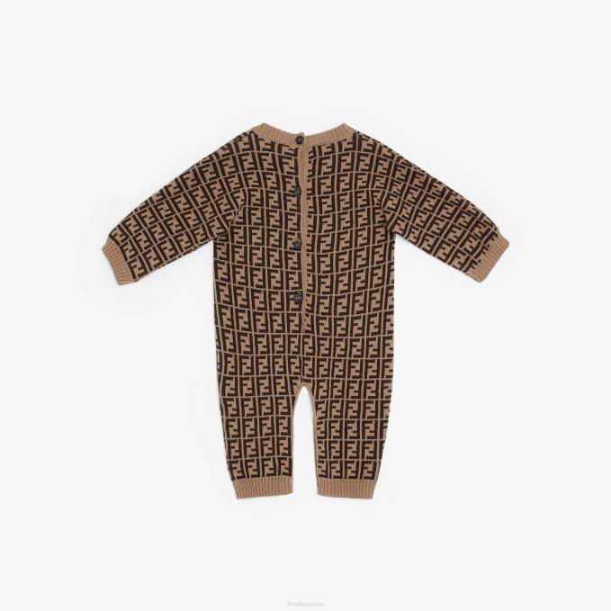 Kids Tobacco Cotton And Cashmere Onesie Fashion Fendi Apparel 6RHH2781