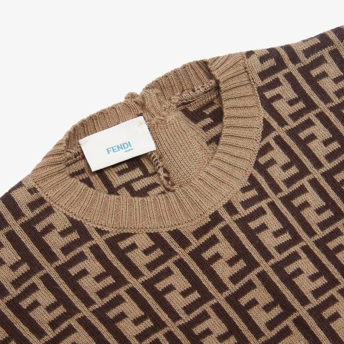 Kids Tobacco Cotton And Cashmere Onesie Fashion Fendi Apparel 6RHH2781