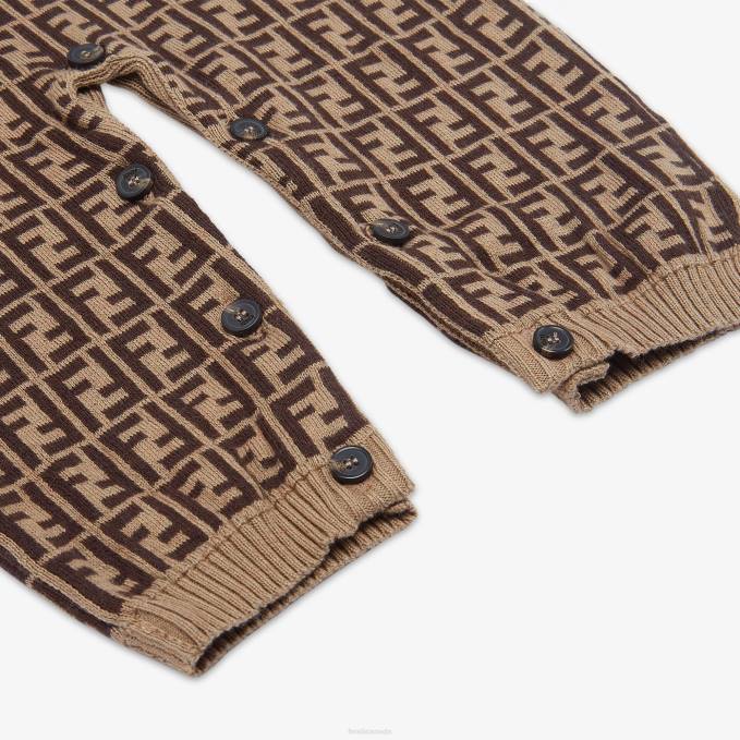 Kids Tobacco Cotton And Cashmere Onesie Fashion Fendi Apparel 6RHH2781