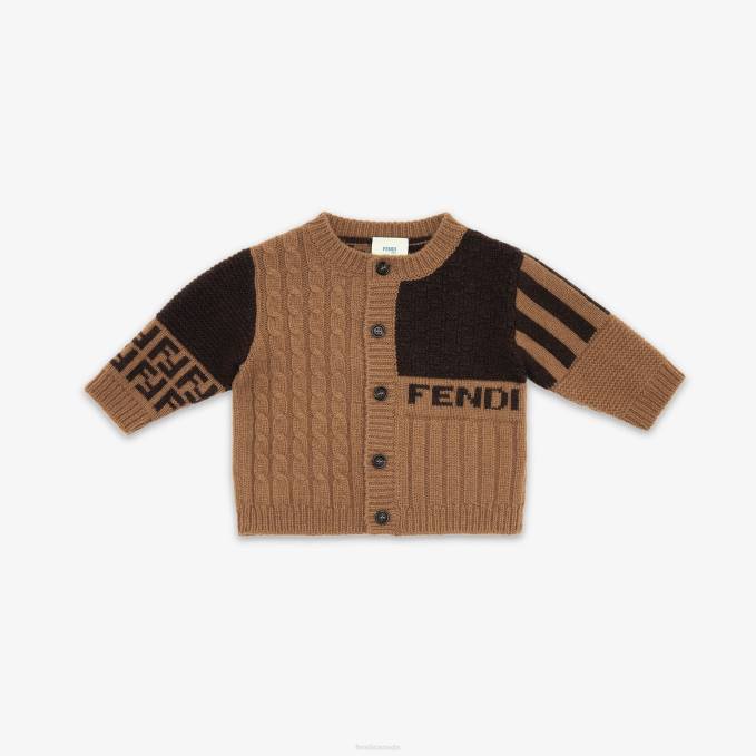 Kids Tobacco Knitted Baby Cardigan Brown Fendi Apparel 6RHH2758
