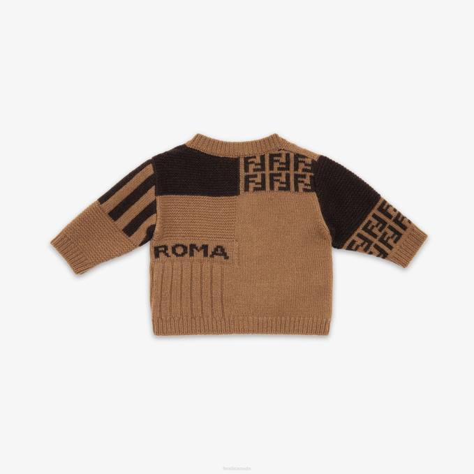 Kids Tobacco Knitted Baby Cardigan Brown Fendi Apparel 6RHH2758