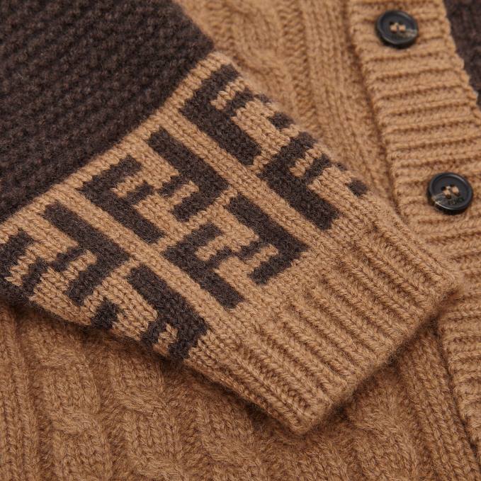 Kids Tobacco Knitted Baby Cardigan Brown Fendi Apparel 6RHH2758