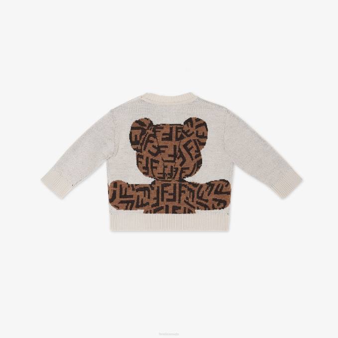 Kids Virgin-Wool Baby Sweater With Teddy Bear Fashion Fendi Apparel 6RHH2784