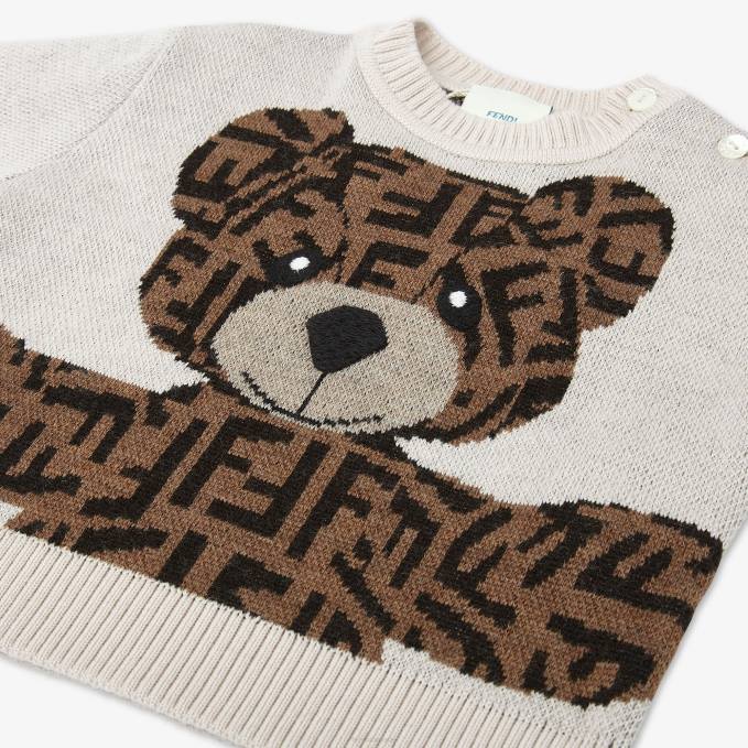 Kids Virgin-Wool Baby Sweater With Teddy Bear Fashion Fendi Apparel 6RHH2784