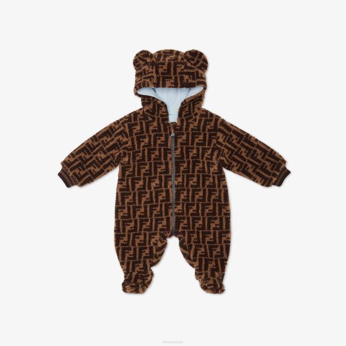 Kids Wool-Blend Maxi Teddy Bear Baby Playsuit With All-Over FF Logo Fashion Fendi Apparel 6RHH2785