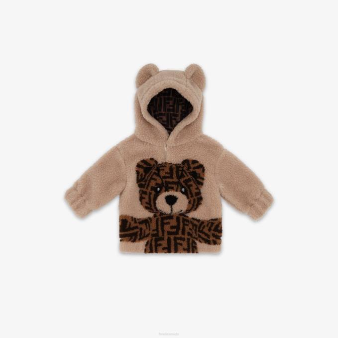 Kids Wool Teddy Bear Sweatshirt Beige Fendi Apparel 6RHH2751