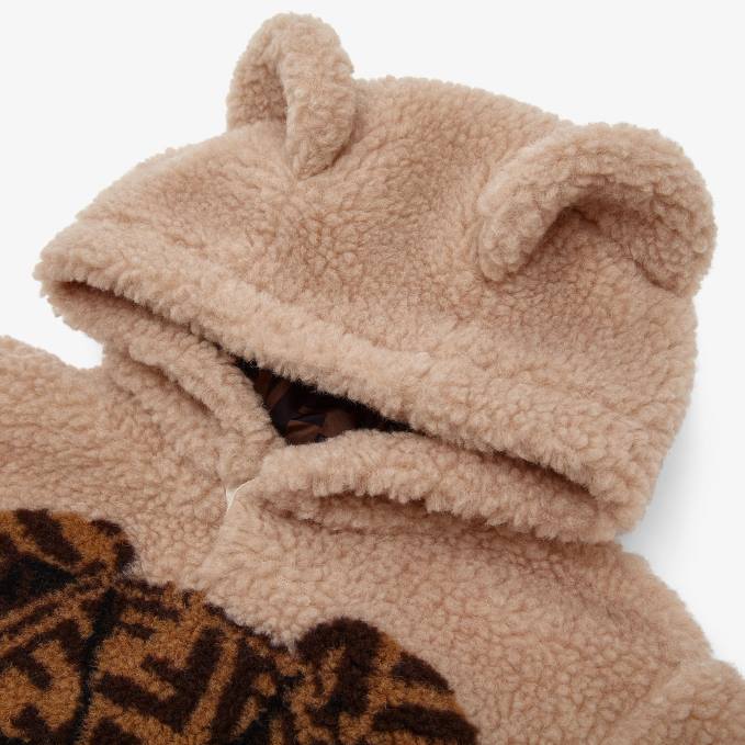 Kids Wool Teddy Bear Sweatshirt Beige Fendi Apparel 6RHH2751
