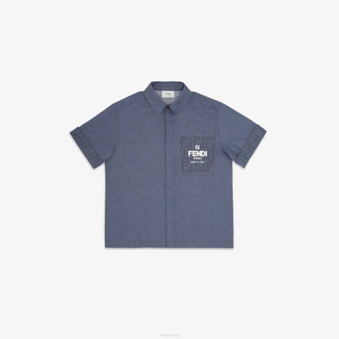 Kids Chambray Junior Shirt Blue Fendi Apparel 6RHH2957