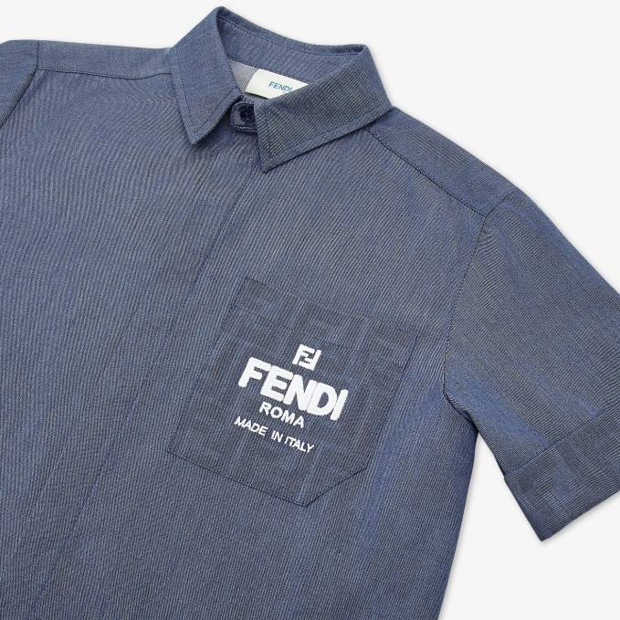 Kids Chambray Junior Shirt Blue Fendi Apparel 6RHH2957