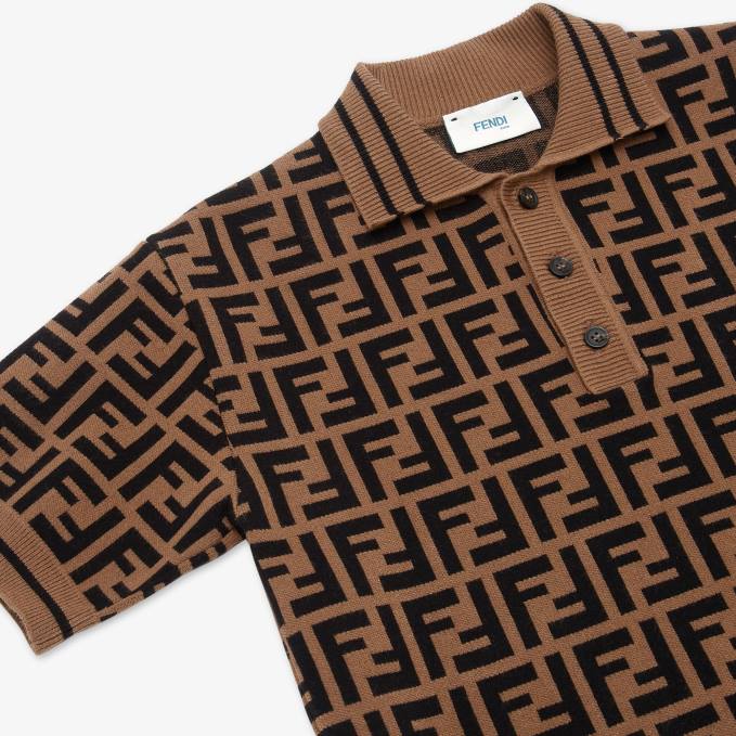 Kids Knit Polo Shirt With All-Over FF Multicolor Fendi Apparel 6RHH2958