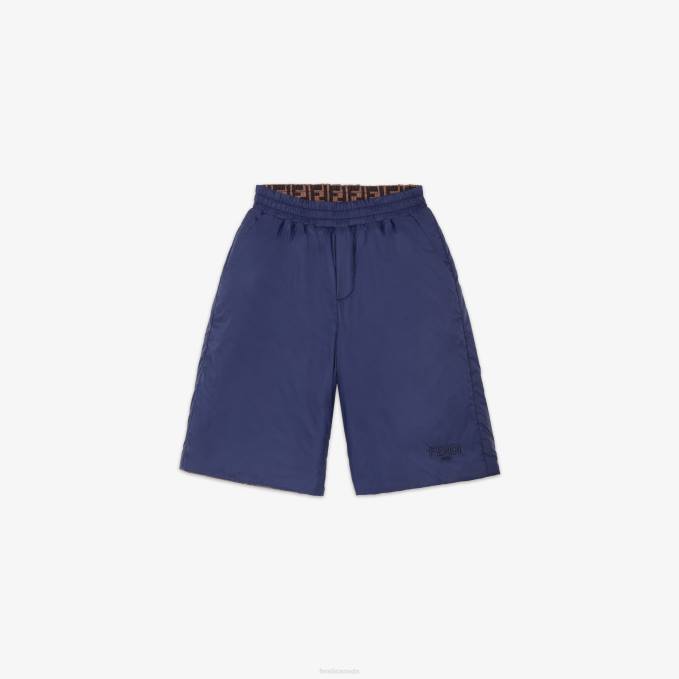 Kids Nylon And FF Reversible Bermudas Blue Fendi Apparel 6RHH2965