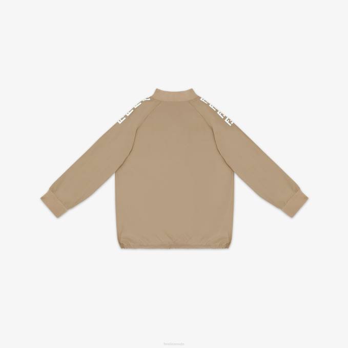 Kids Tech Cotton Sweatshirt With FF Logo Beige Fendi Apparel 6RHH2960