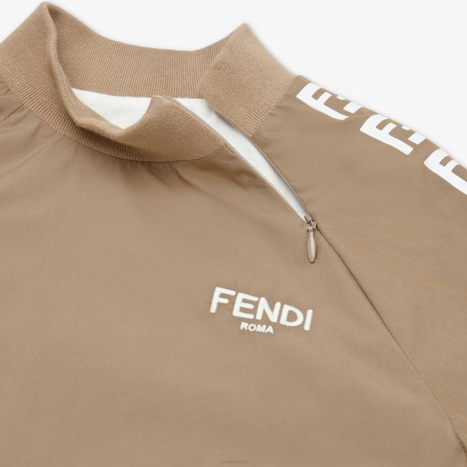 Kids Tech Cotton Sweatshirt With FF Logo Beige Fendi Apparel 6RHH2960