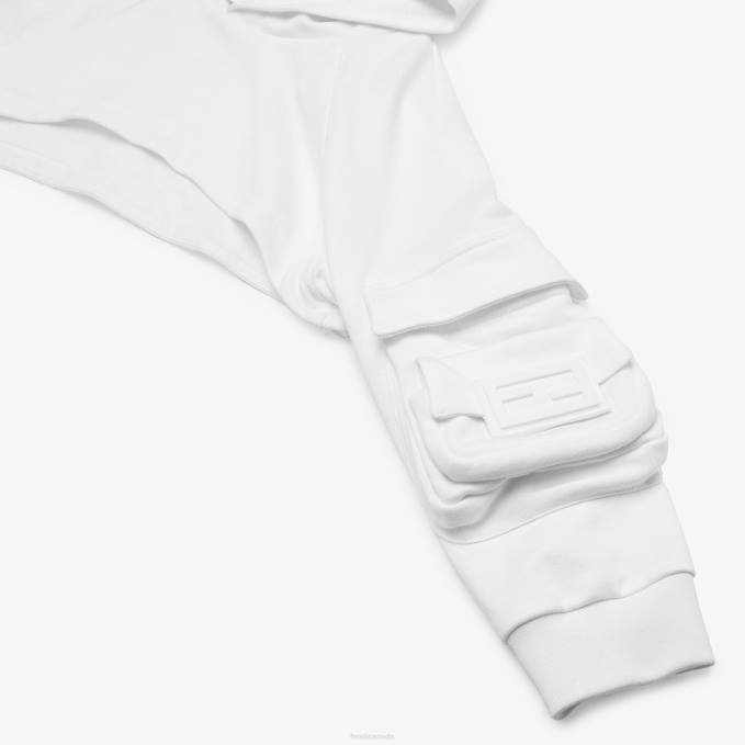 Kids Cropped Sweatshirt With Baguette White Fendi Apparel 6RHH2904