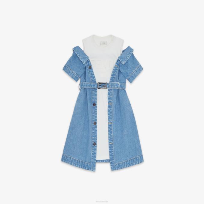 Kids Jersey Fleece And Denim Junior Dress Blue Fendi Apparel 6RHH2923