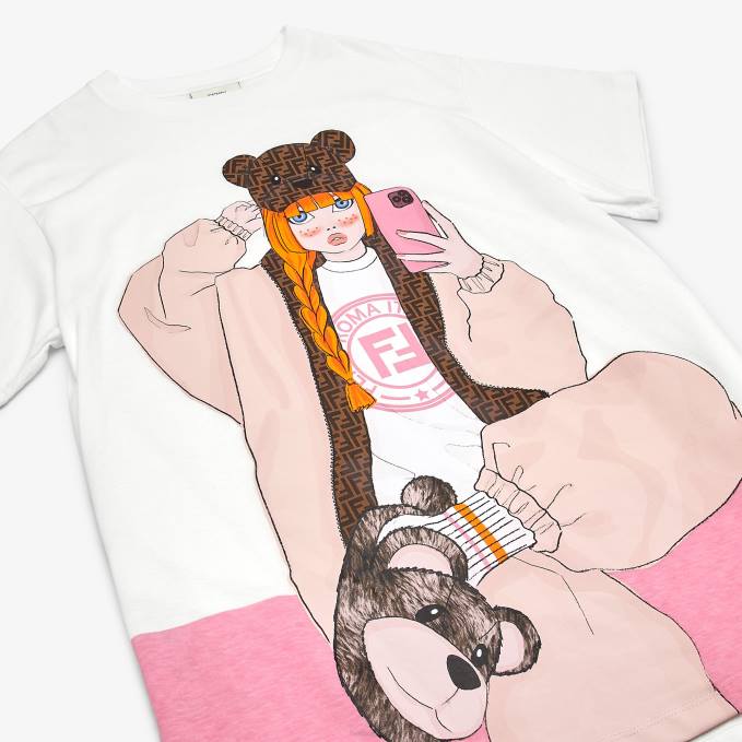 Kids Jersey Maxi T-Shirt With Multiprint White Fendi Apparel 6RHH2907