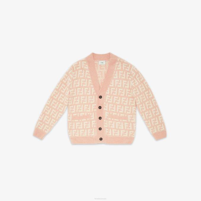 Kids Cream Chenille Cardigan Pink Fendi Apparel 6RHH2895