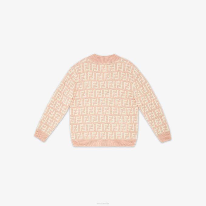 Kids Cream Chenille Cardigan Pink Fendi Apparel 6RHH2895