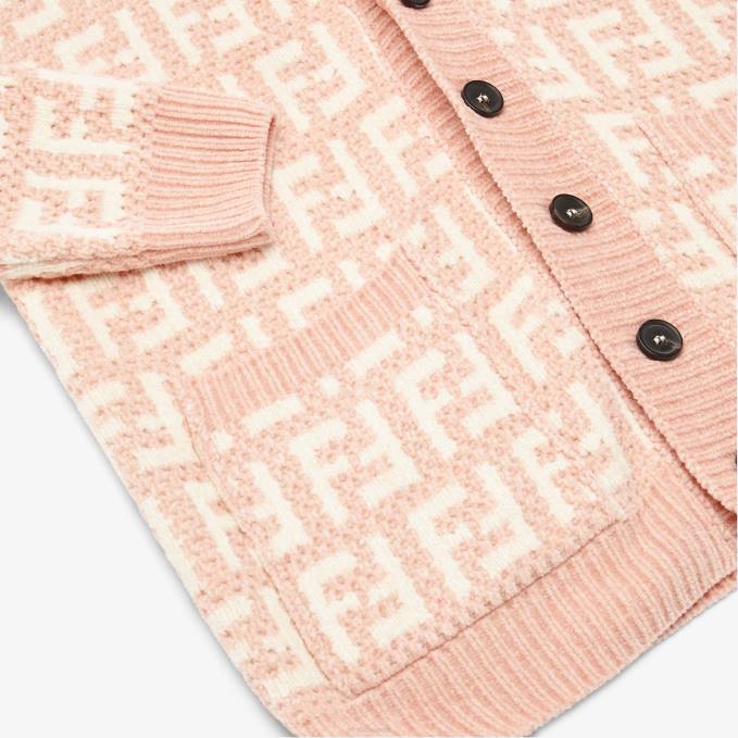 Kids Cream Chenille Cardigan Pink Fendi Apparel 6RHH2895