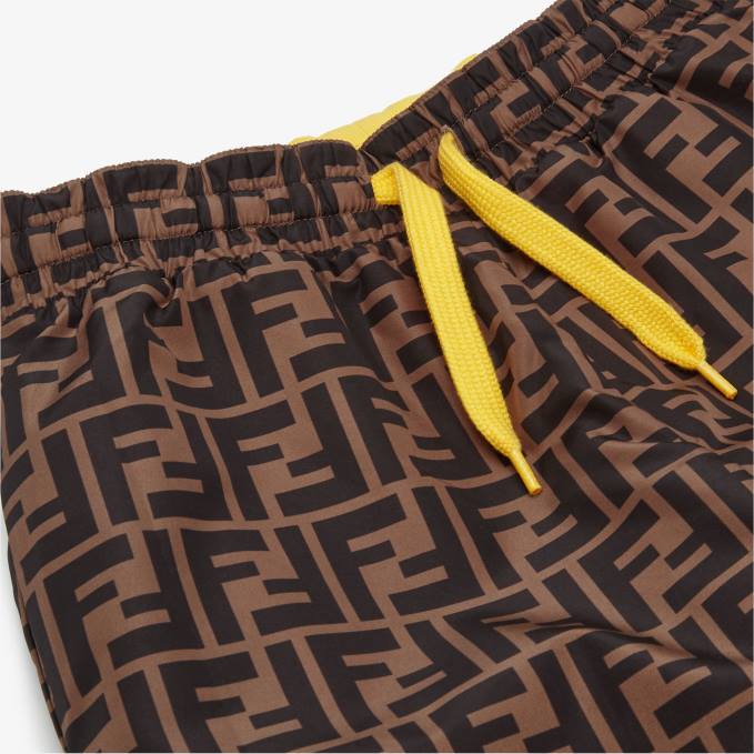 Kids Fleece And FF Nylon Reversible Pants Yellow Fendi Apparel 6RHH2884