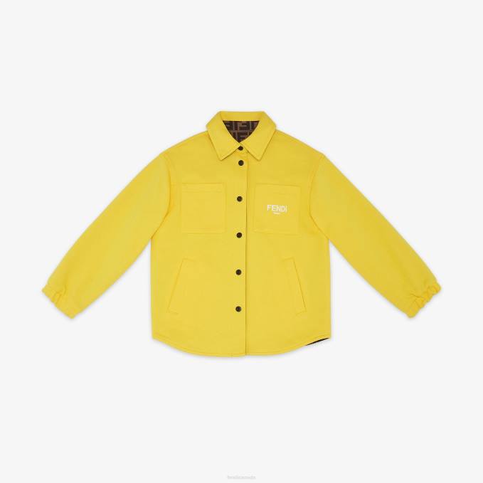 Kids Fleece And FF Nylon Reversible Shirt Jacket Yellow Fendi Apparel 6RHH2908