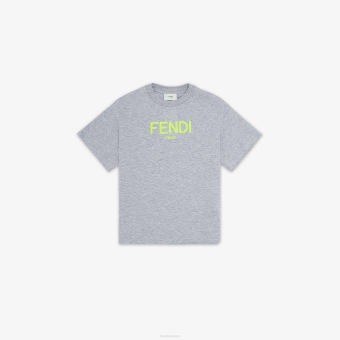 Kids Jersey Junior T-Shirt With Neon Print Gray Fendi Apparel 6RHH2873