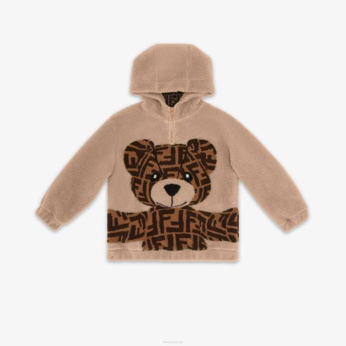 Kids Wool Teddy Bear Sweatshirt Beige Fendi Apparel 6RHH2846