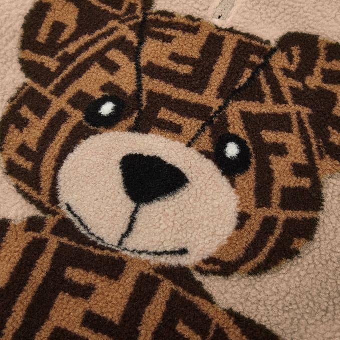 Kids Wool Teddy Bear Sweatshirt Beige Fendi Apparel 6RHH2846