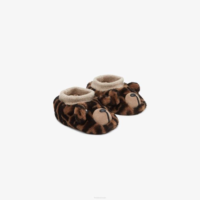 Kids Shearling Baby Slippers With Logo Multicolor Fendi Shoes 6RHH2834